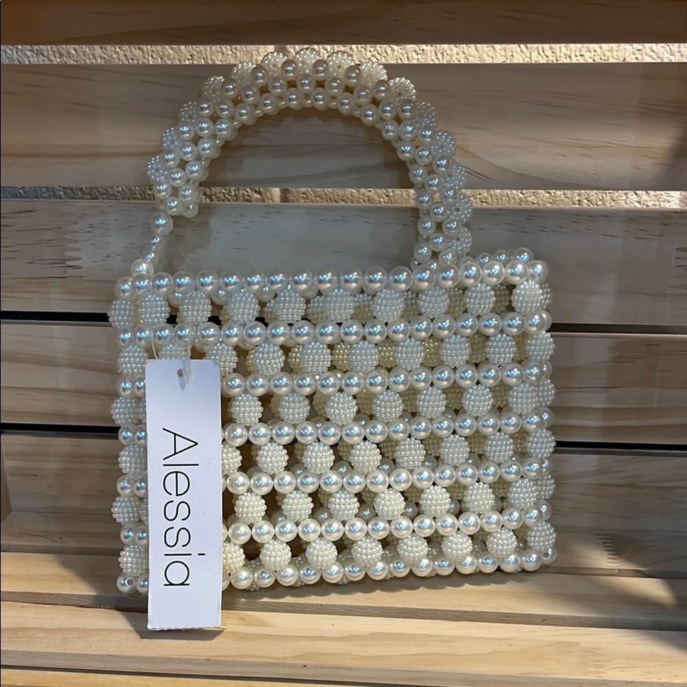 Alessia Cream Pearl Beaded Handbag